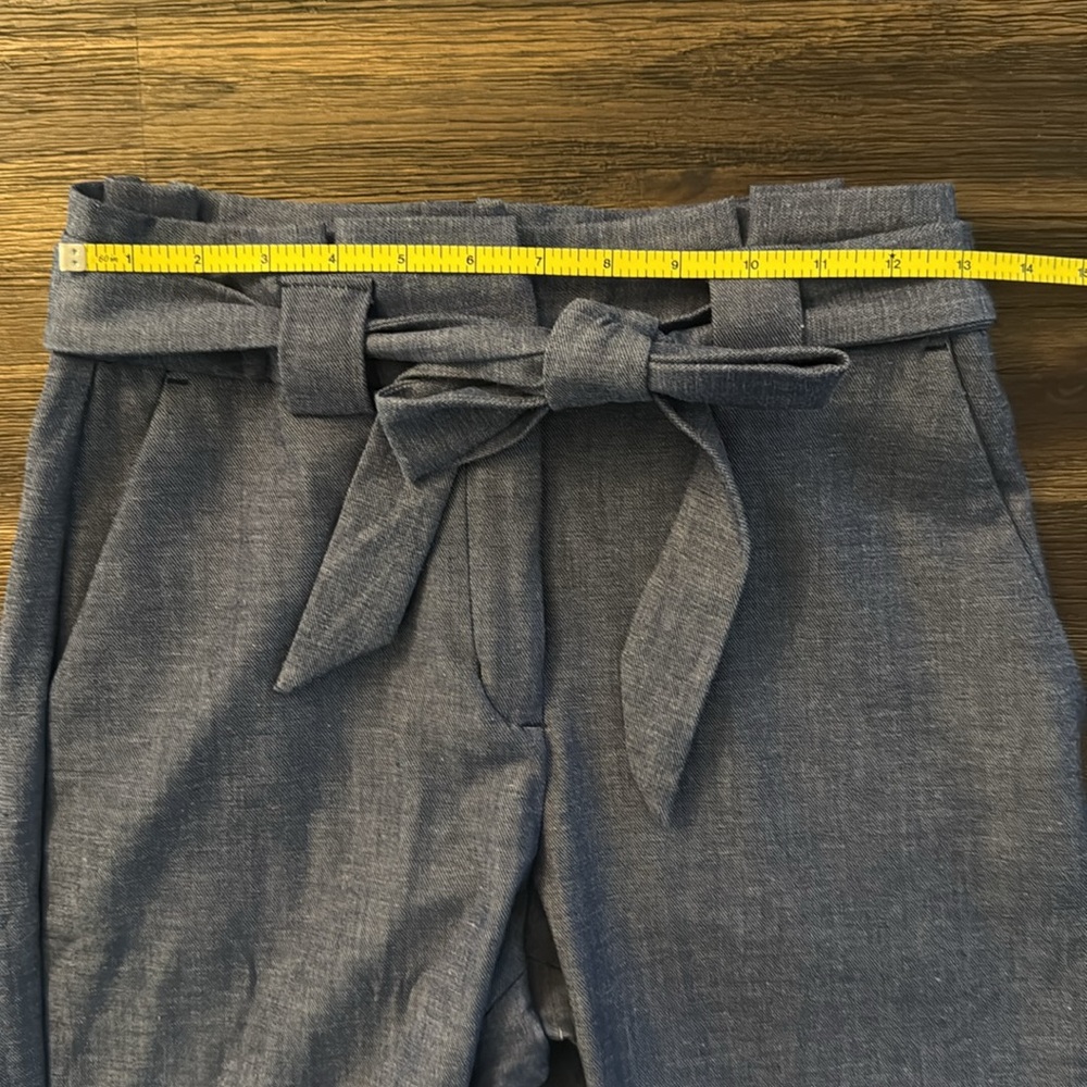 Express Heather Blue High Rise Paper Bag Waist Ankle Pants 4 Long - Picture 5 of 9